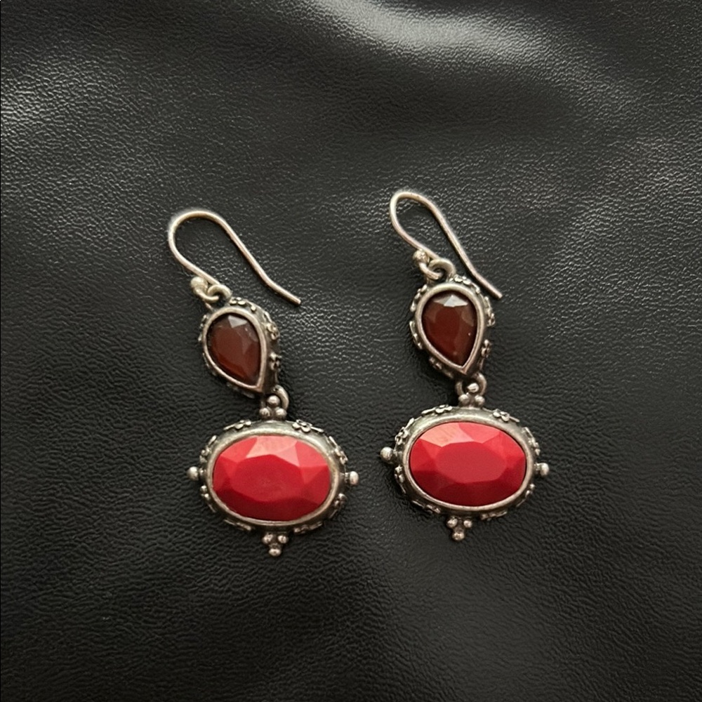 Lucky Brand Vintage Red and Silver Earrings